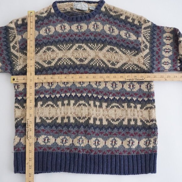 Vintage American Eagle Outfitters Taupe Blue Knit Eclectic Grandpa Crewneck M - Picture 4 of 10